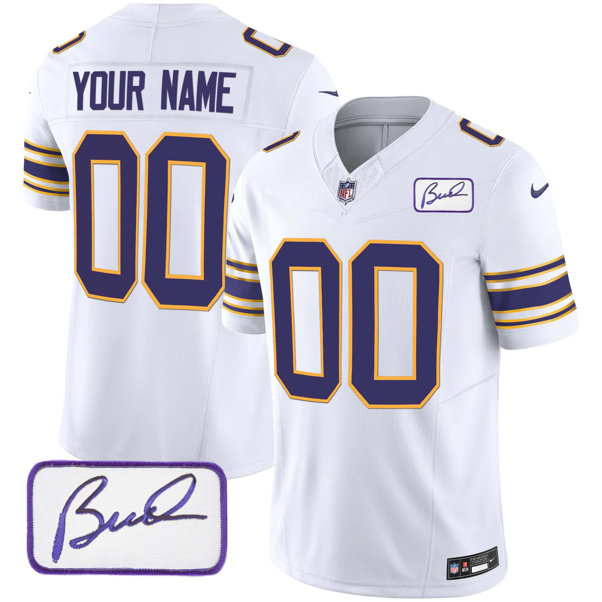 Men Minnesota Vikings White 2024 Nike Bud Grant Patch Classic Limited Custom NFL Jersey->customized nfl jersey->Custom Jersey